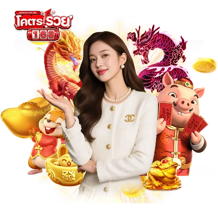 kodruay168 แบนเนอร์ผู้หญิง มังกรทอง หมูนำโชค เหรียญทอง สื่อถึงความโชคดี เกมออนไลน์แตกง่าย